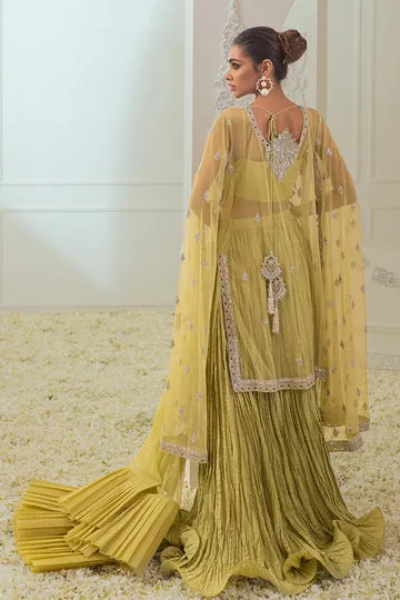 Green Gharara – Embroidered Choli with 3D Tassels