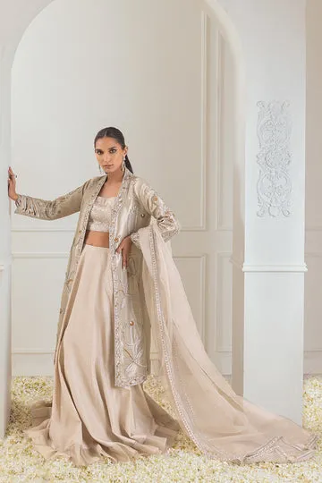 Beige Raw Silk Lehenga Choli – Elegant Masuri Organza Dupatta with Embroidered Borders