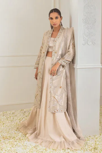 Beige Raw Silk Lehenga Choli – Printed Choli with Embellishments