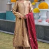 copper tissue lama shirt paired with velvet culottes and organza dupatta