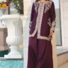 Mulberry purple short jacket with dori embroidery and mirror work