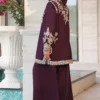 Mulberry purple short jacket with dori embroidery and mirror work
