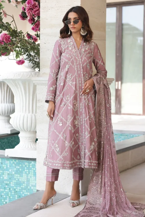 Lavender overlapping chogha in pure Khaddi silk with Adda work