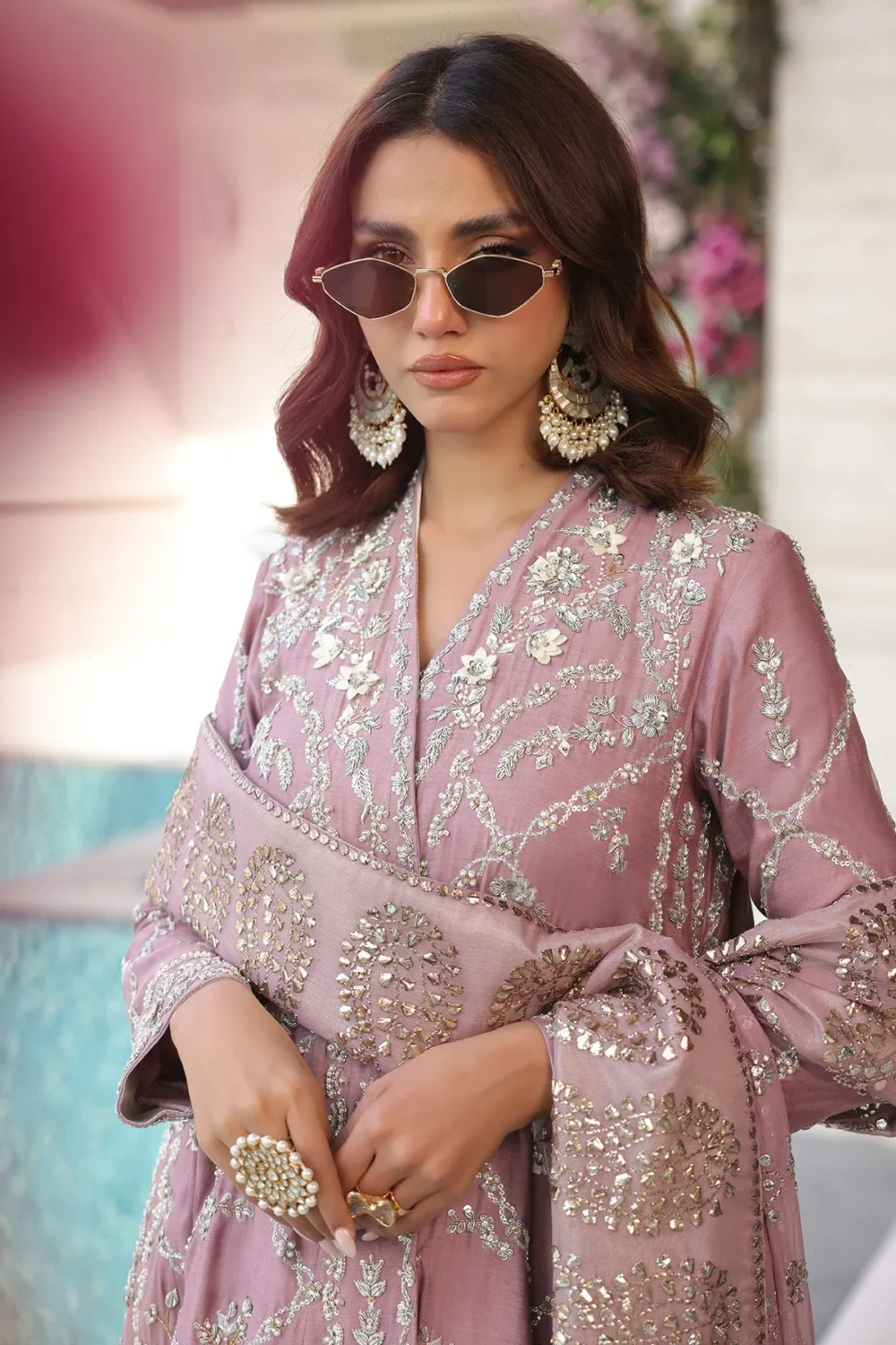 Lavender overlapping chogha in pure Khaddi silk with Adda work