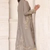 Mouse grey long raw silk jacket with intricate embroidery and gold accents