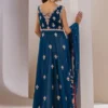 Teal Blue Dress - French Net Dupatta