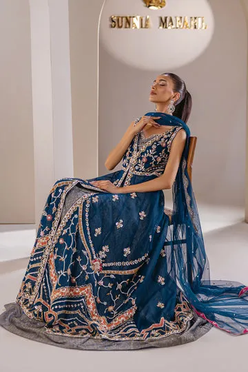 Teal Blue Dress - Jamawar Lehenga Detail