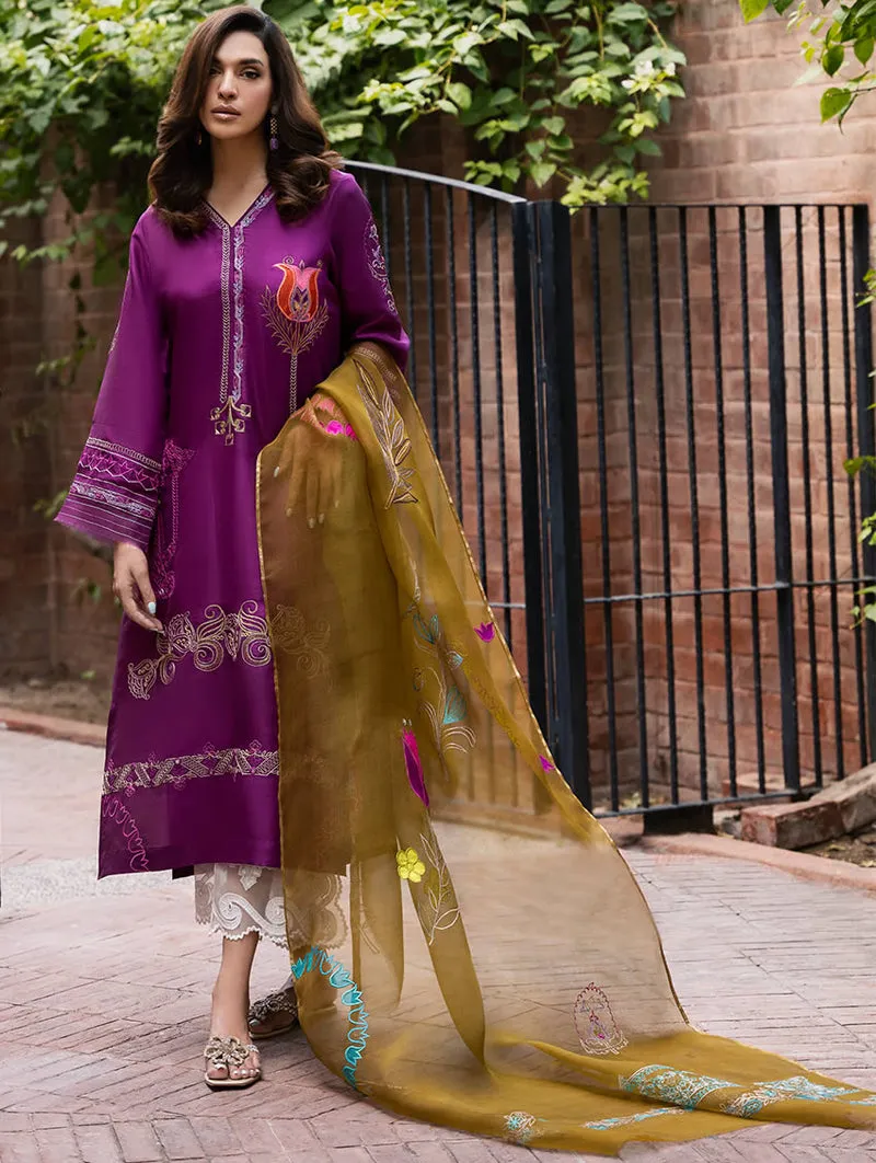 Magenta Mustard Raw Silk Kurta with Organza Dupatta – Luxury styling.