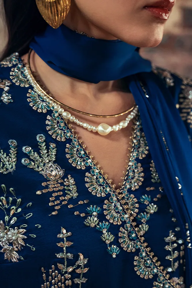 Midnight Blue Silk Angrakha Short Shirt with Shikargah Embroidery