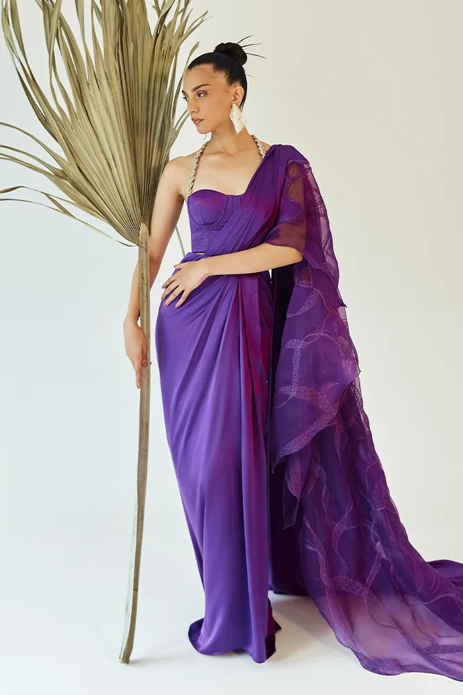 Satin Skirt with Embroidered Organza and Quilted Satin Top