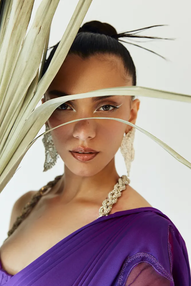 Satin Skirt with Embroidered Organza and Quilted Satin Top