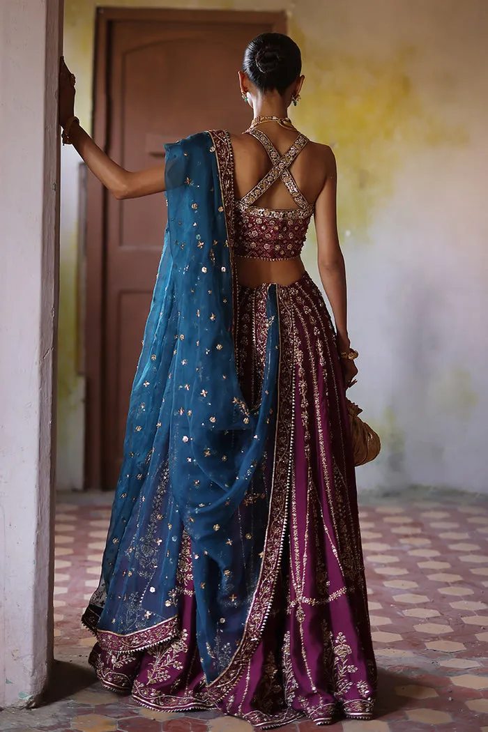 Plum and teal Choli Lehenga set with intricate gotta work and block-printed lehenga Plum and teal Choli Lehenga set with intricate gotta work and block-printed lehenga