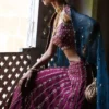 1521-PlumandTeaPlum and teal Choli Lehenga set with intricate gotta work and block-printed lehengal_6 Plum and teal Choli Lehenga set with intricate gotta work and block-printed lehenga