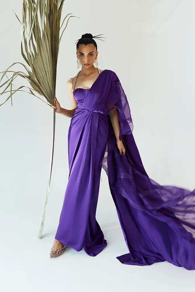 Satin Skirt with Embroidered Organza and Quilted Satin Top