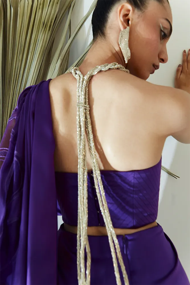 Satin Skirt with Embroidered Organza and Quilted Satin Top