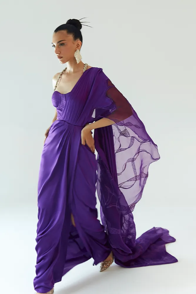 Satin Skirt with Embroidered Organza and Quilted Satin Top