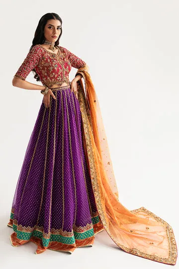 Bridal Lehenga Choli - Stunning Pink Choli & Purple Lehenga