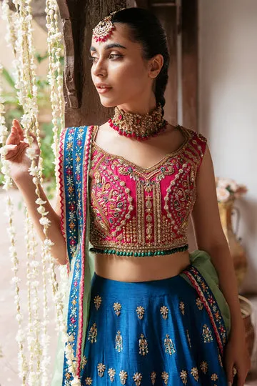 Ice Blue Bridal Lehenga with Pink Choli – Luxury Wedding Dress