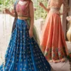Ice Blue Bridal Lehenga with Pink Choli – Exquisite Craftsmanship