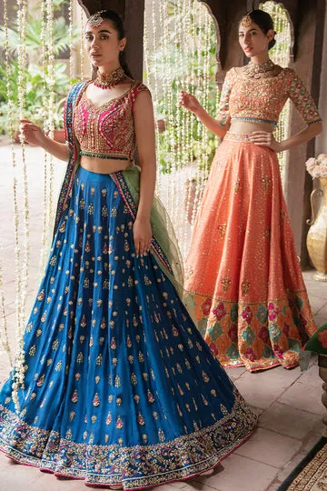 Ice Blue Bridal Lehenga with Pink Choli – Exquisite Craftsmanship