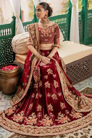 Embroidered Maroon Velvet Bridal Lehenga Choli with dupatta ????✨