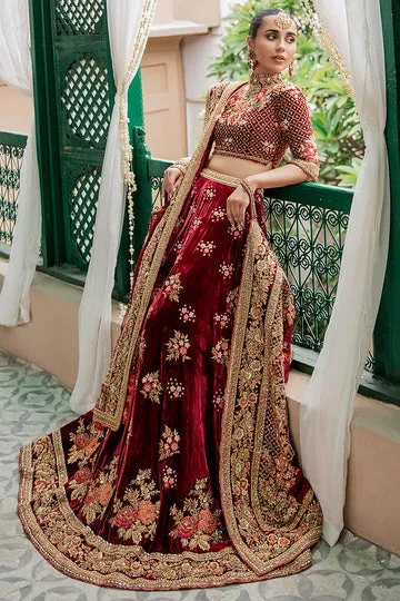 Opulent Maroon Velvet Bridal Lehenga with zardozi work ????????