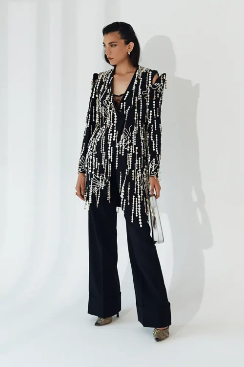 Asymmetrical Black Grip Jacket with Unique Button Embellishment Asymmetrical Black Grip Jacket with Unique Button Embellishment