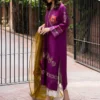 Close-up of Magenta Mustard Raw Silk Kurta – Intricate silk design.