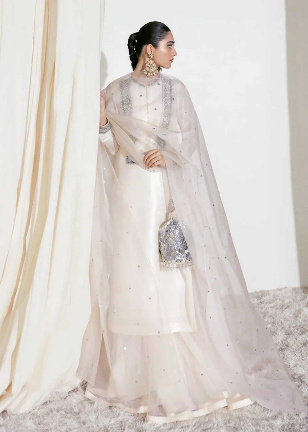 Ivory Sharara with Sequin Spray and Organza Dupatta