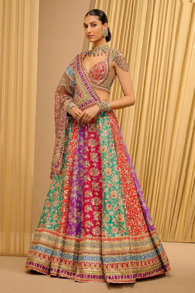 Pearl Embroidered Soft Net Lehenga in Peach for Weddings