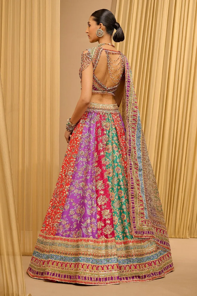 Pearl Embroidered Peach Bridal Lehenga with Dupion Bustier