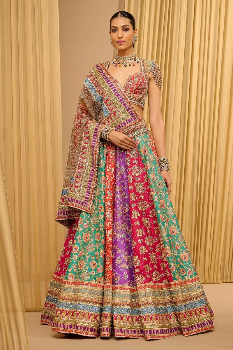 Pearl Embroidered Lehenga in Peach with Swarovski Details
