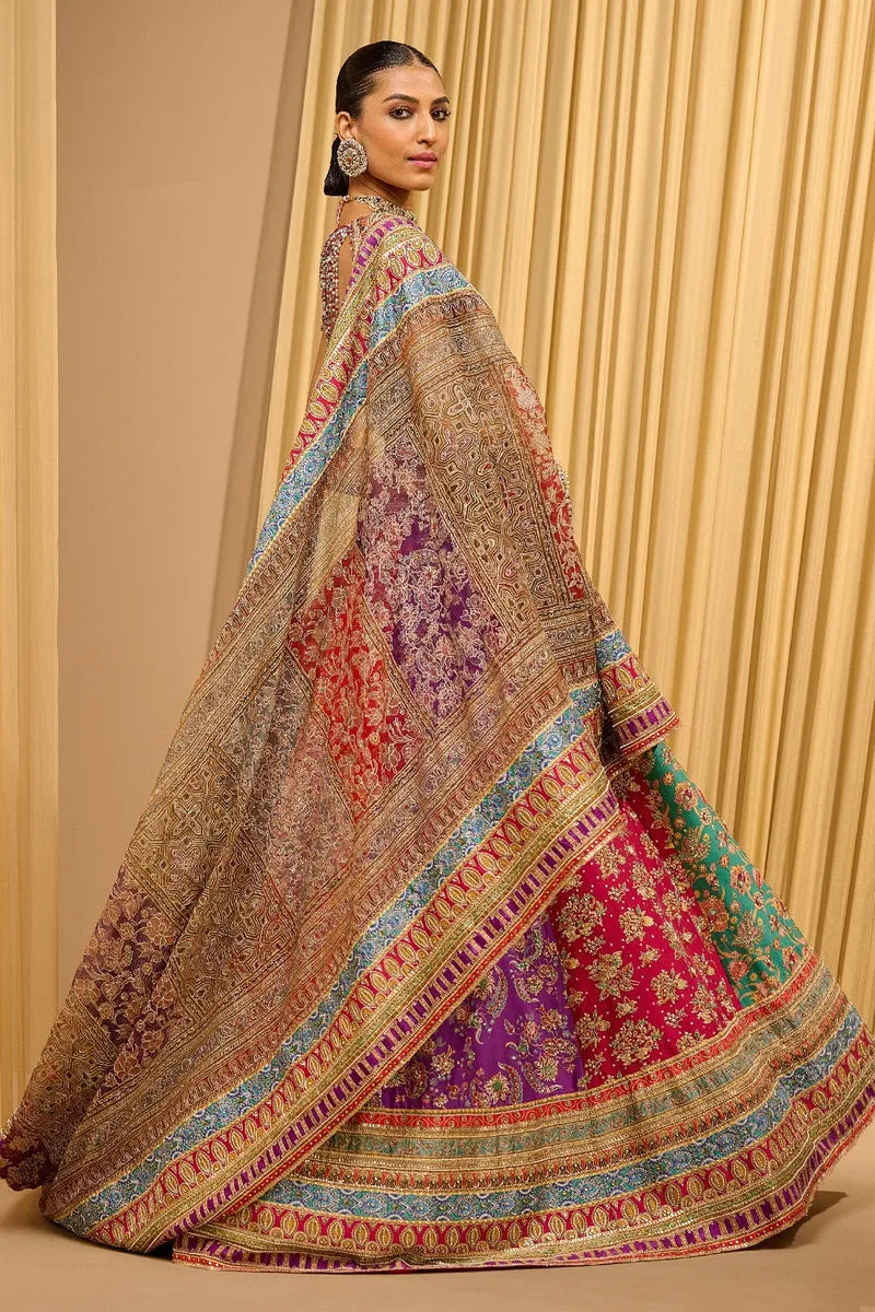 Pearl Embroidered Bridal Lehenga in Peach with Sheer Top