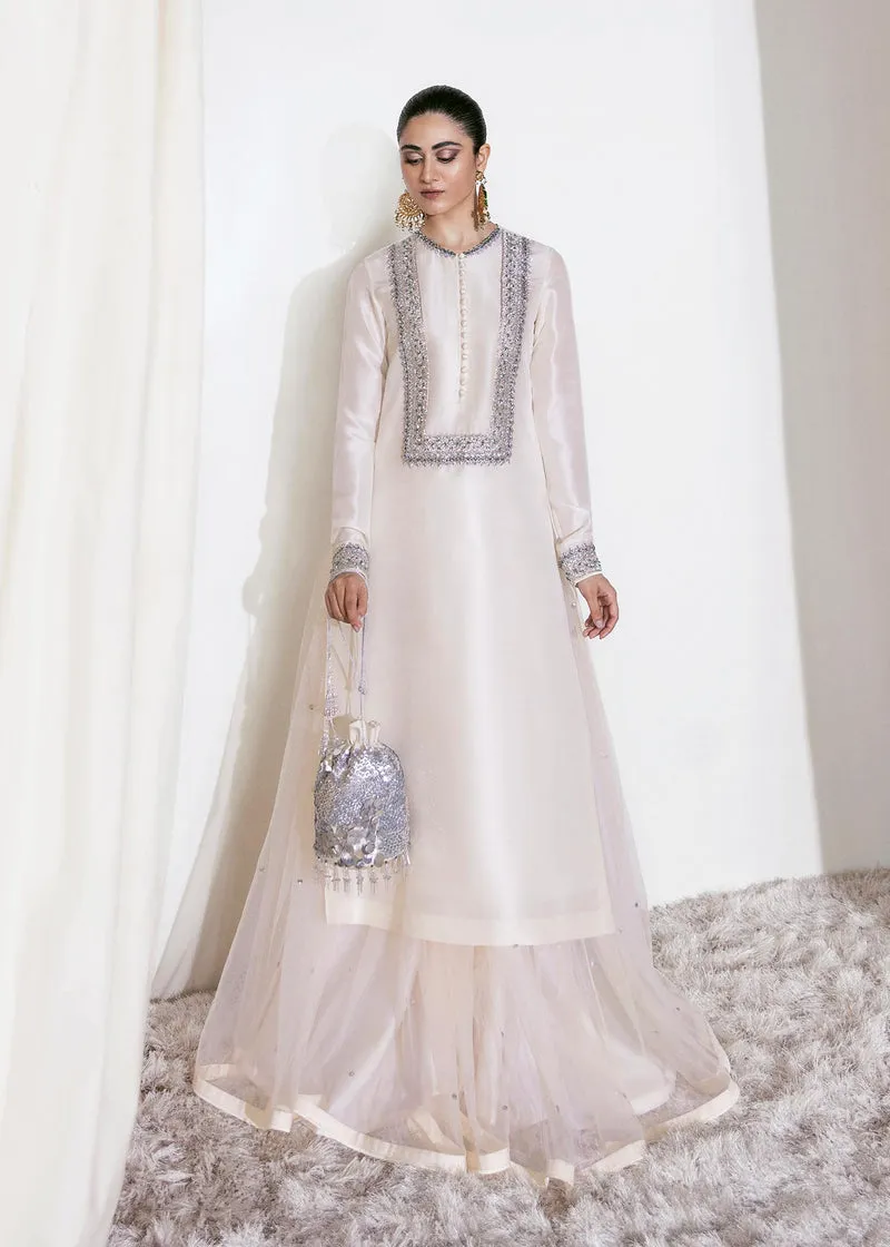 Elegant Ivory Sharara with Silver Embellished Raw Silk Shirt