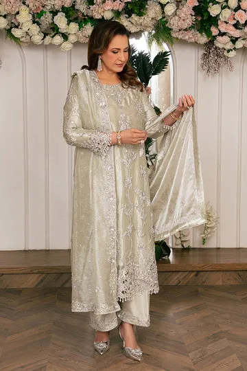 White wedding dress with a regal long train and pearl embellishments, perfect for a fairy-tale wedding.