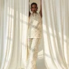 Smoldering Pearl White Organza Separates with Multi-Colored Embellishments Smoldering Pearl White Organza Separates with Multi-Colored Embellishments