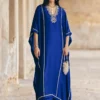 Azure Blue Silk Kaftan with Crystal Gem Embellishments