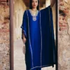 Azure Blue Silk Kaftan with Crystal Gem Embellishments