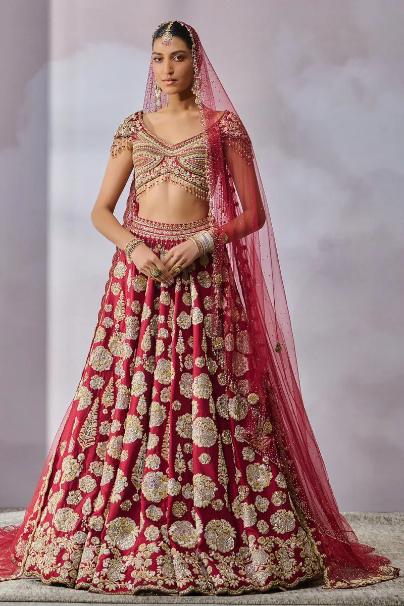 Zardozi Work Bridal Lehenga in Regal Wine with Intricate Embellishments