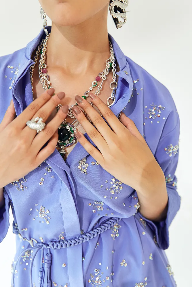 Periwinkle Soft Blue Matching Separates with Handpicked Stones