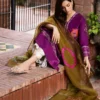 Full look of Magenta Mustard Raw Silk Kurta with Organza Dupatta – Timeless elegance.