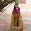Full look of Magenta Mustard Raw Silk Kurta with Organza Dupatta – Timeless elegance.