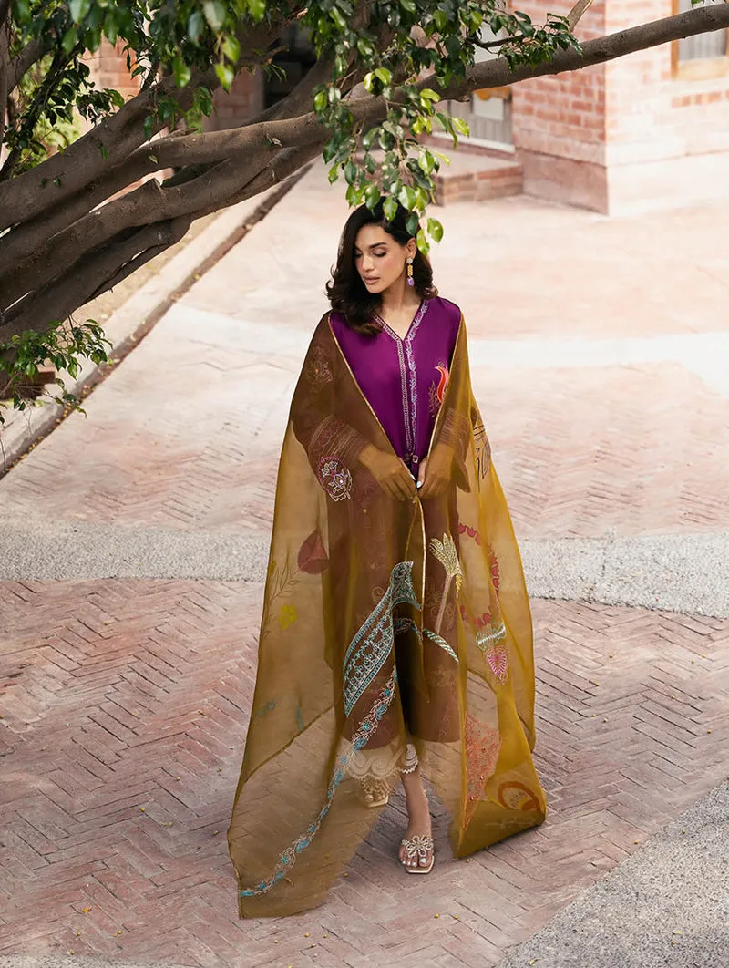 Full look of Magenta Mustard Raw Silk Kurta with Organza Dupatta – Timeless elegance.