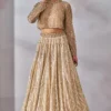 Pearl Embroidered Lehenga in Peach with Swarovski Sheer Top