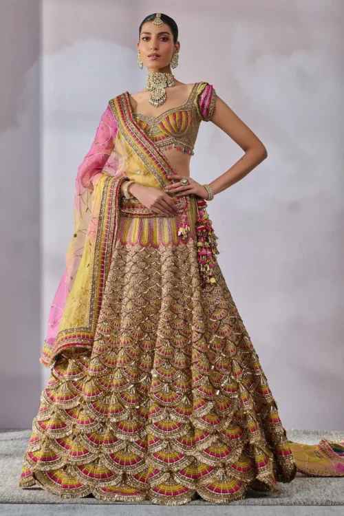 Phulkari Hand-Painted Lehenga with Gota & Mirror Work