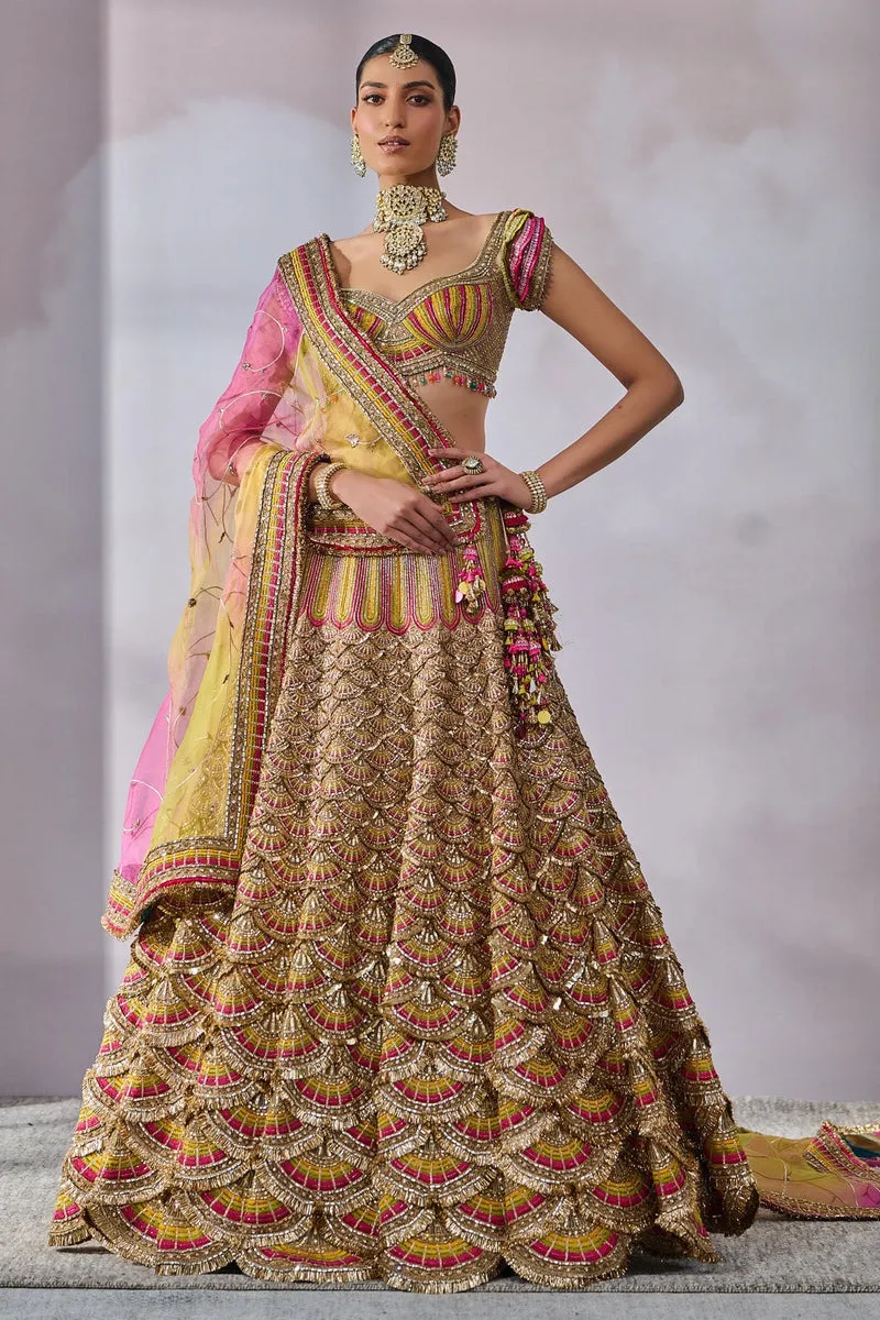 Phulkari Hand-Painted Lehenga with Gota & Mirror Work