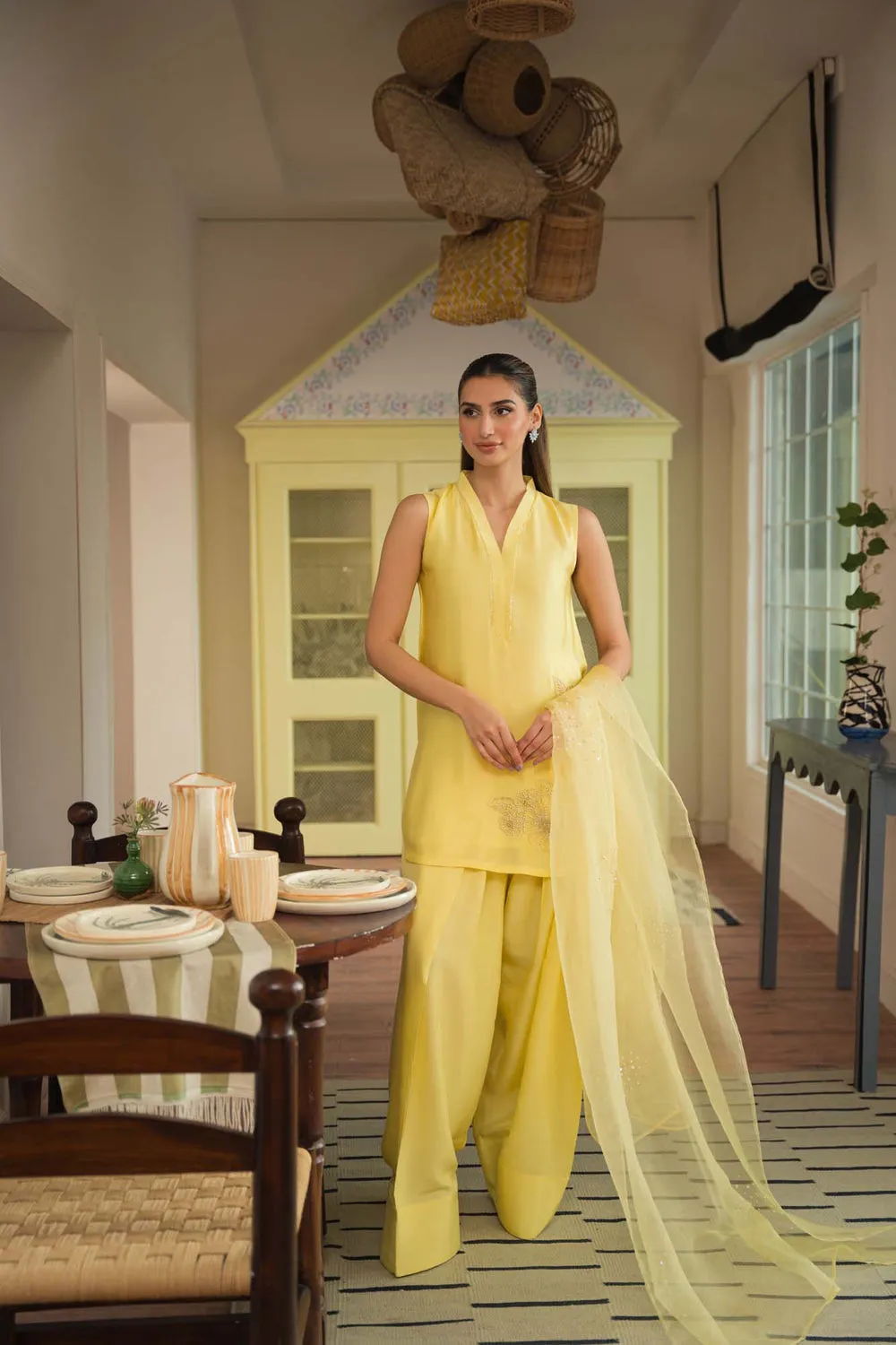 1️⃣ Hand Embellished Sheesha Silk Suit for Women with Pearl & Crystal Detailing