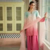 1️⃣ Embroidered Sheesha Silk Suit for Women with 3-Tone Tie-Dye Effect