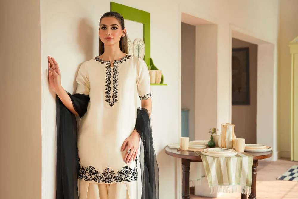 1️⃣ Embroidered Sheesha Silk Suit for Women with Pearl & Crystal Detailing