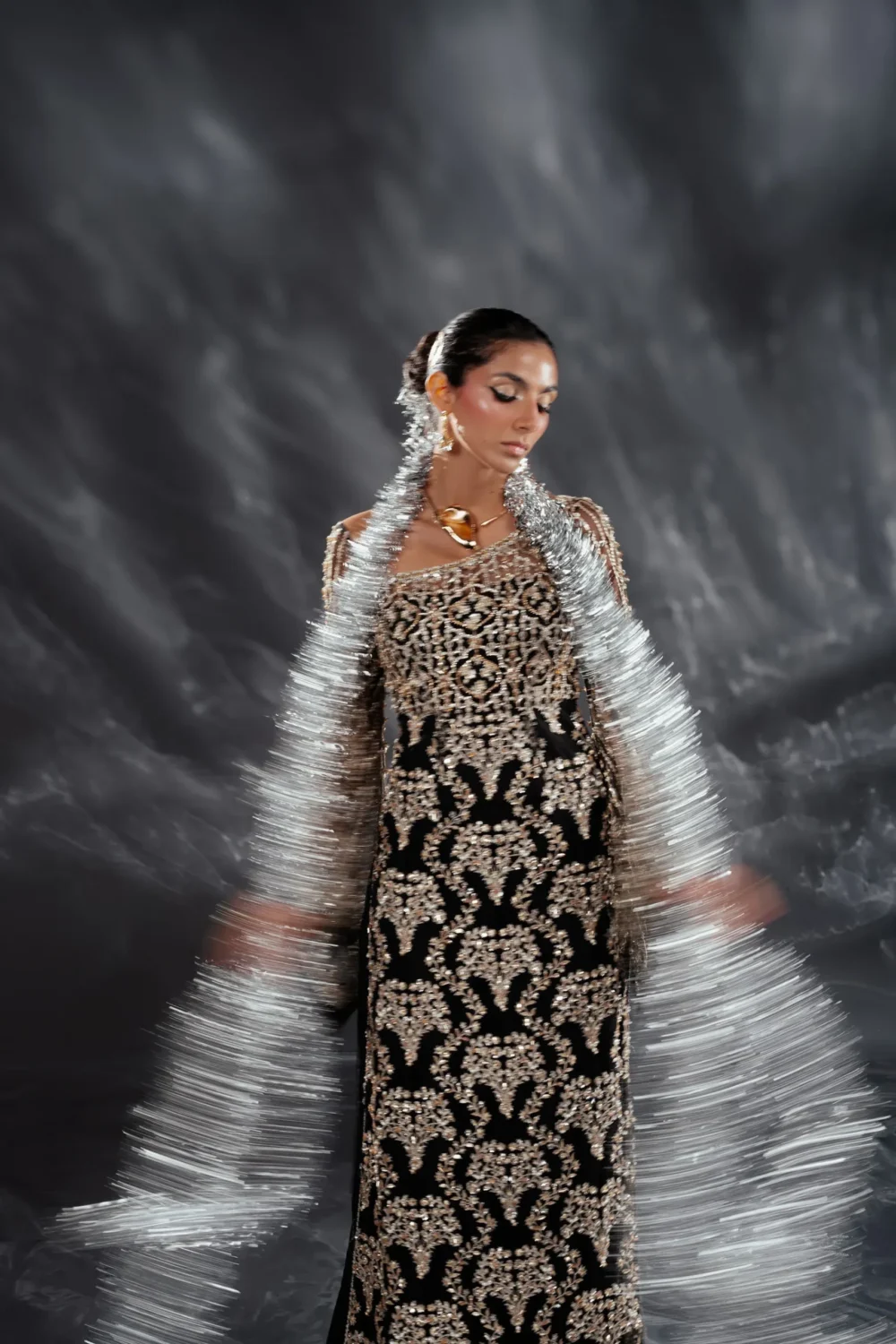 Black Dress Midnight Gilded Glam – Full Length View